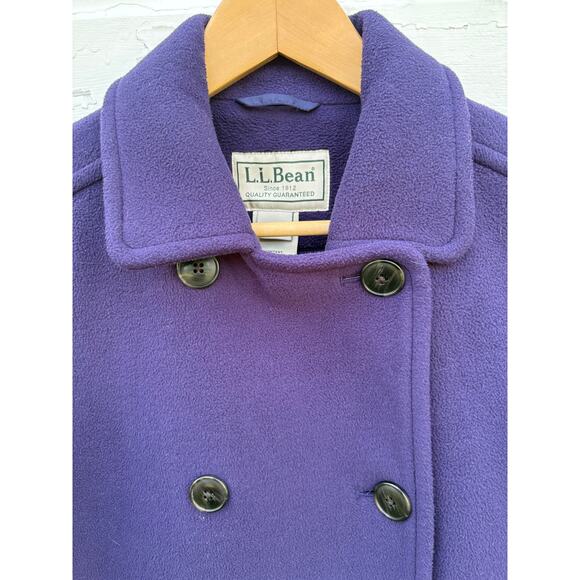 LL Bean Jacket Women M Blue Fleece Peacoat Double Breasted Outdoor Pockets - Picture 2 of 5
